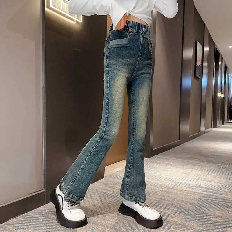 Teenage girl jeans new retro denim horseshoe pants childrens autumn and winter fashion Trouser childrens 6 8 10 12 14 years oldT250326
