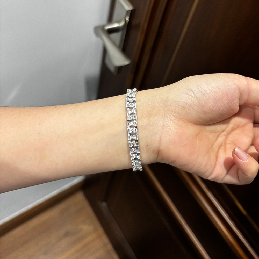 FEOBUR 6.5mm Baguette Tennis Bracelets S925 Sterling Silver High Carbon Diamond Bracelet for Women Men Original Fine Jewelry