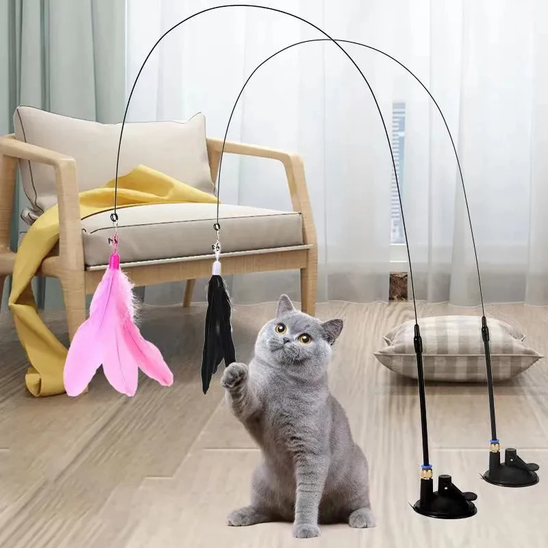 Cat toy feather stick interactive kitten with super suction cup detachable 2piece replacement cat Accesorios 250320