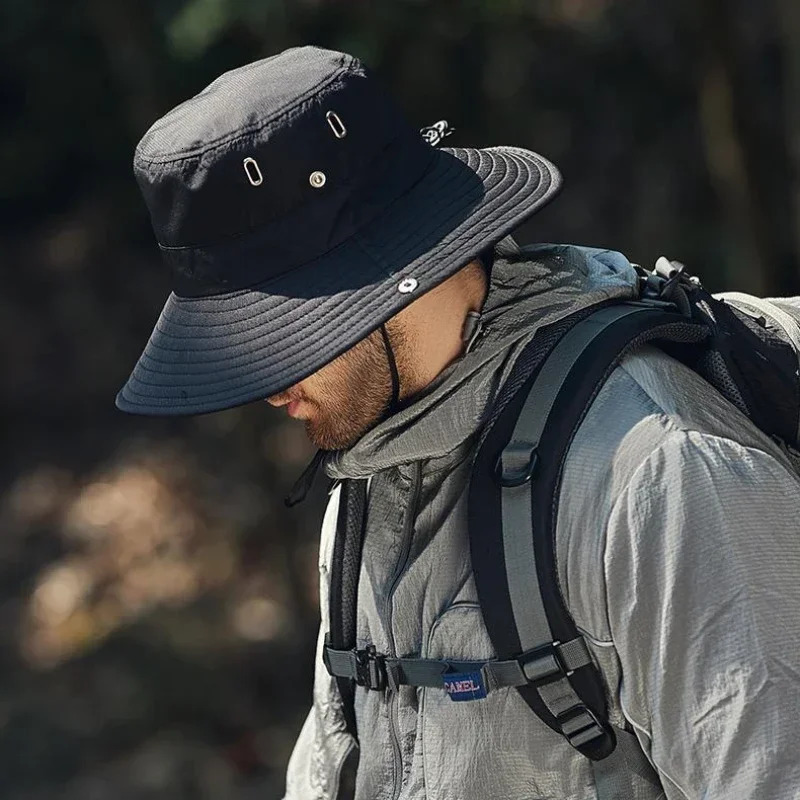 Summer Bucket Hat for Men Fisherman Cap Fishing Outdoor Sunshade Big Brim Sunscreen Riding Hiking Suncreen Sunhat 250320