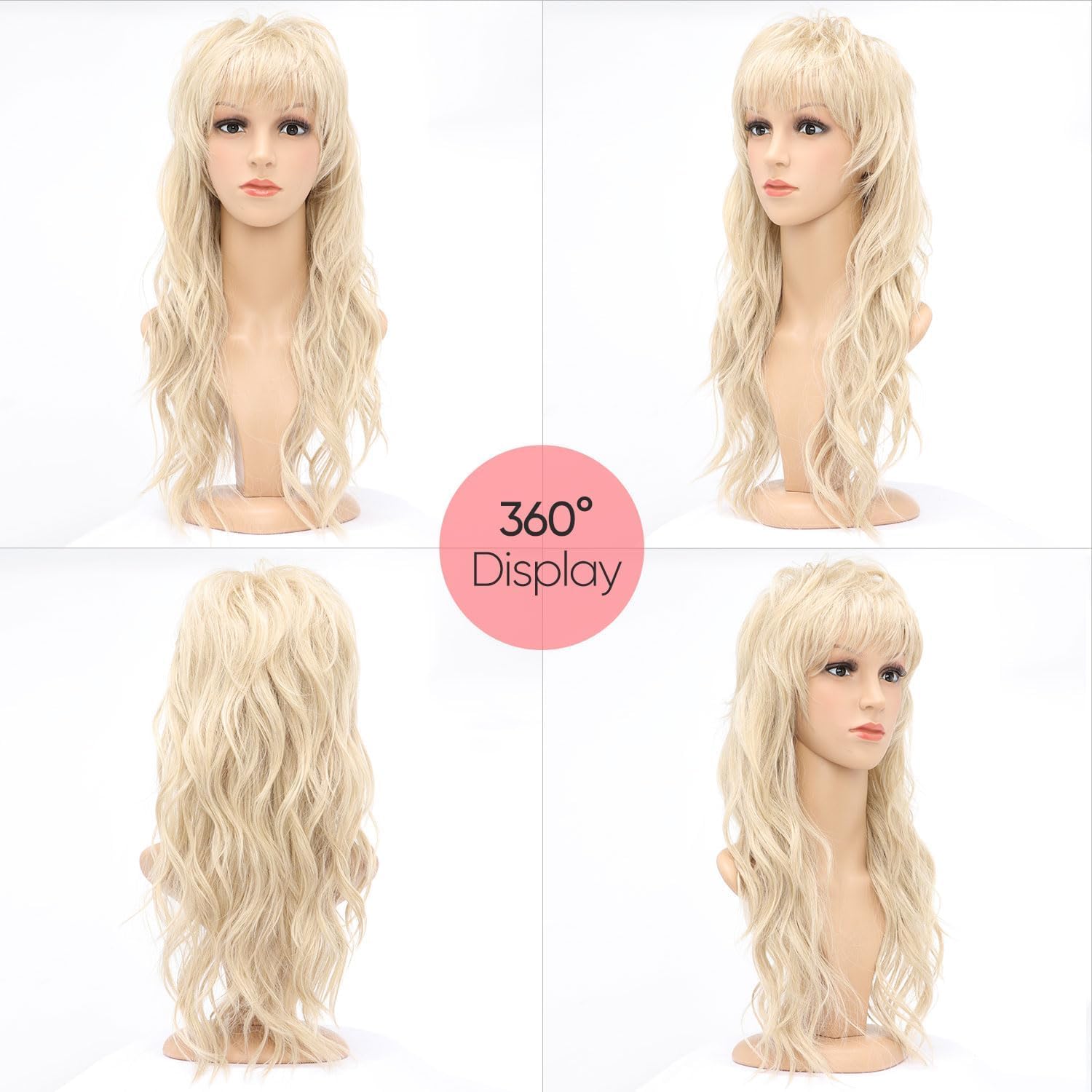 80s 90s Blonde Mullet Wigs Pixie Cut Wigs with Bangs for Women, Blond Wolf Wig Wavy Long Synthetic Split Fringe for Women at Party and Cosplay
