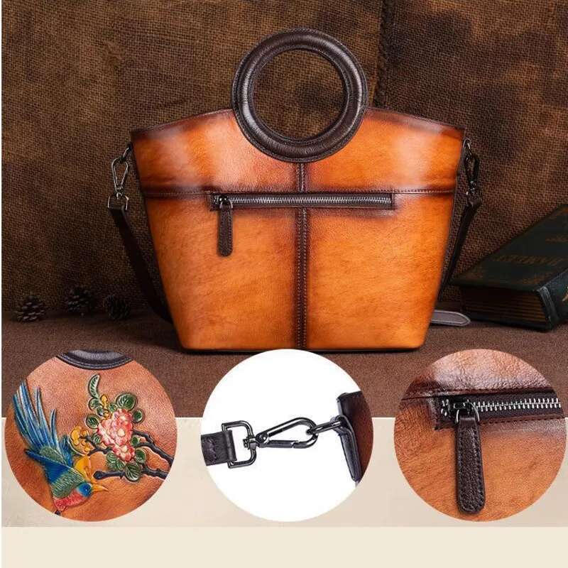 MOTAORA Vintage Emed Cow Leather Handbags Women Bag Fashion Female Handbag Real Cowhide Large Capacity Ral Shoulder Bags