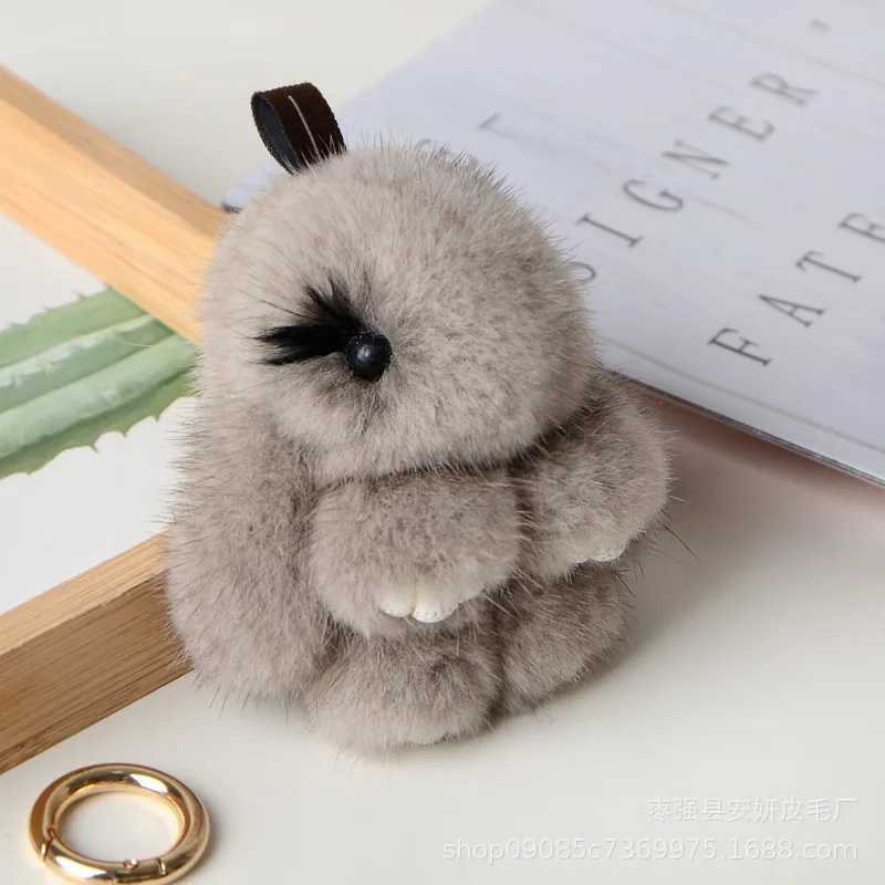 Cute rabbit real mink keychain womens bag decoration pavilion plush rabbit pendant car keyring birthday gift girl accessoriesXJ250319