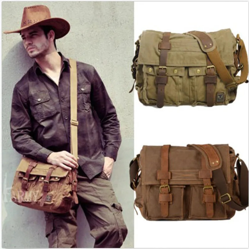Mens retro canvas bag mens casual cross body bag mens messenger bag mens travel shoulder bag Bolsa Masculina high-quality 250318