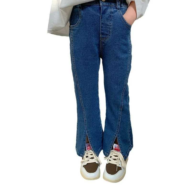 Girls Elastic Slim Fit Denim Pants 2024 Autumn Korean Version Washed Soft Denim Fashionable Bell Bottom Pants for ChildrenT2502320