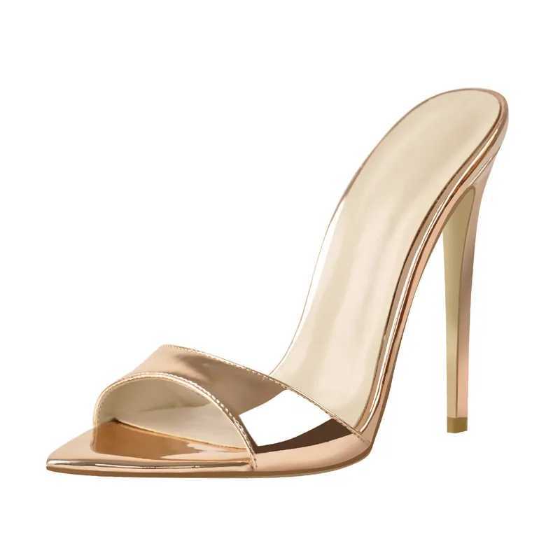 Onlymaker Women Peep Toe Mules Gold Slip On Thin High Sandals Big Size ic Fashion Lady SandalsC250319