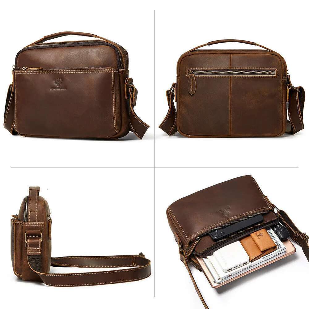 100% Genuine Crossbody for Men Business Briefcase Messenger Bag High Quality Full Grain Leather Male Shoulder Bags