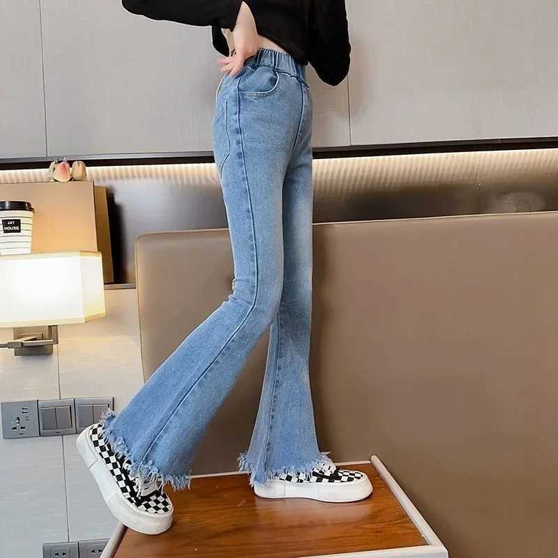 Spring and Autumn Youth Clothing Girls Jeans Childrens Flash Jeans Elegant Boots Cutting Denim Pants Trousers 5-14 YT250326