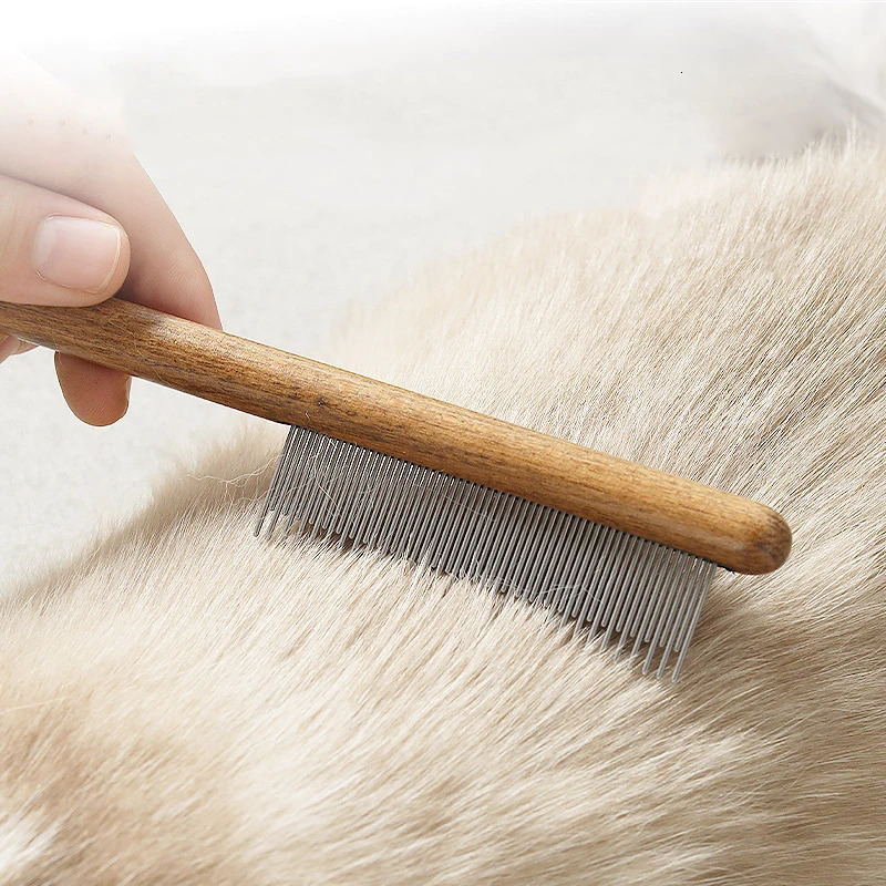 Cat Comb Stainless Steel Pet Hair Remover Wooden Handle Beauty Massage Dog Brush Cleaning Tools Supplies 250318