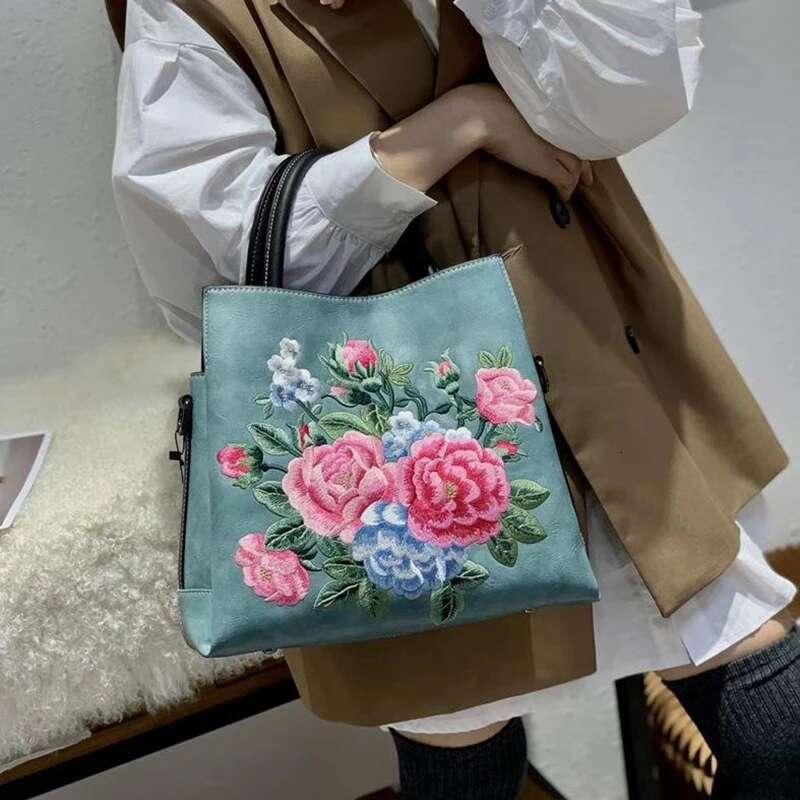 MOTAORA 2025 New Chinese Style Embroidered Women's Handbag PU Leather Shoulder Bag Emed Crossbody Purse For Ladies