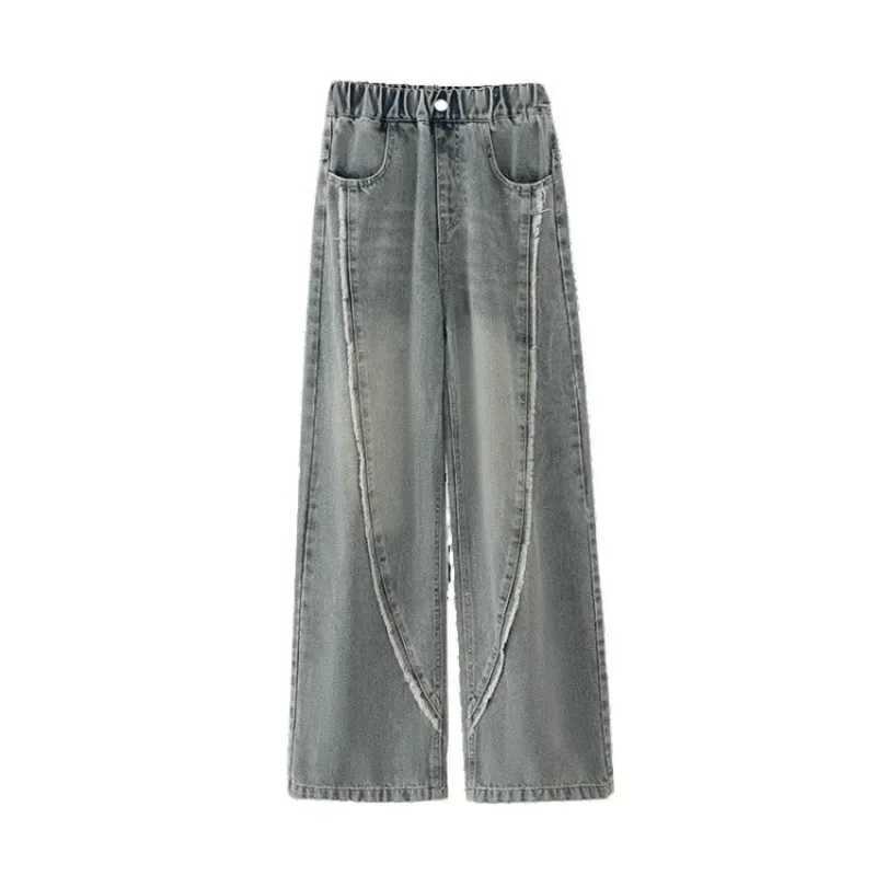 Childrens Spring Foreign Style Thick Edge Splicing Wide Leg Pants Little Girls Pants Girls Jeans Spring 2024 NewT2502320