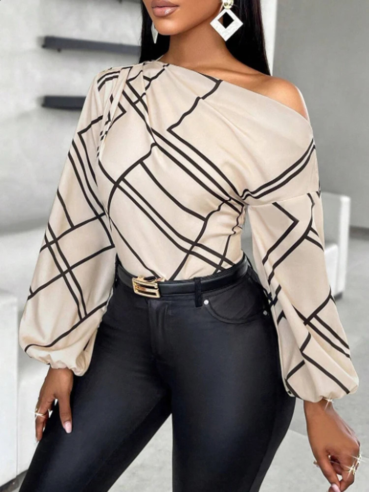 Ladies receive elegant casual shirts with striped prints pleats and asymmetrical necklaces as a daily gift for spring summer 250319