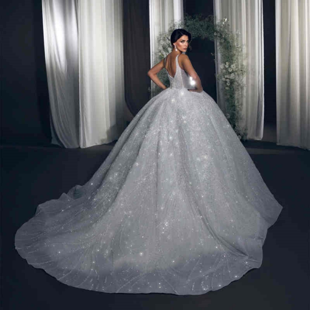 Sexy Square Neck Ball Gown Wedding Dresses Elegant Sleeveless Bridal Gowns Glitter Sequined Lace Robe De Mariee Customized