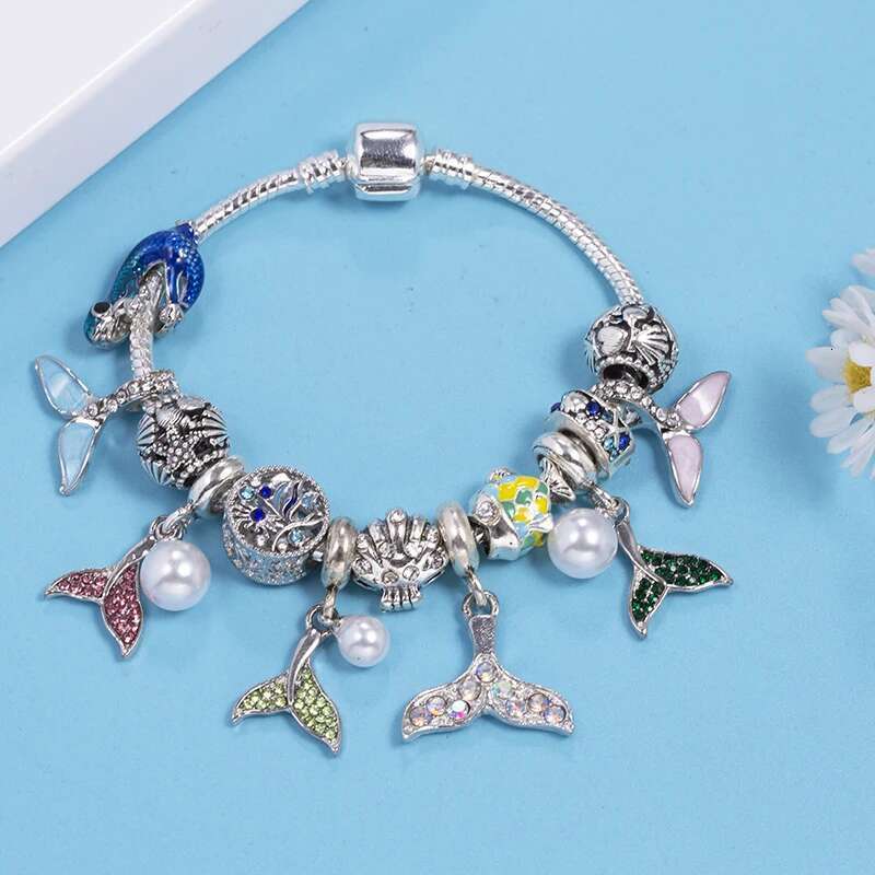Summer Styles Charm Bracelets Fits DIY Crystal Fish Tail Beads Bracelet Bangles For Women Bijoux Pulseras Jewelry Gift Wholesale