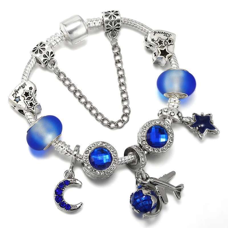 Blue Style High-Quality Charms Bracelets For Women With Snake Chain Globe Aircraft Charms Beads Pendants Jewelry Dropshipping