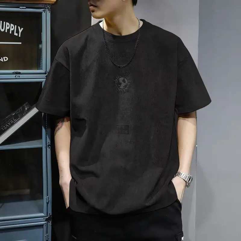 Retro European and American short sleeved round neck mens loose fashion trend 2023 summer new Hong Kong Breeze T-shirtT250319