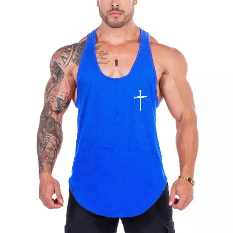 Personalized Cross Print Bodybuilding Clothing Gym Fitness Mesh Breathable Quick Dry Tank Tops Mens Sport Muscle Y-back T-shirt 250320
