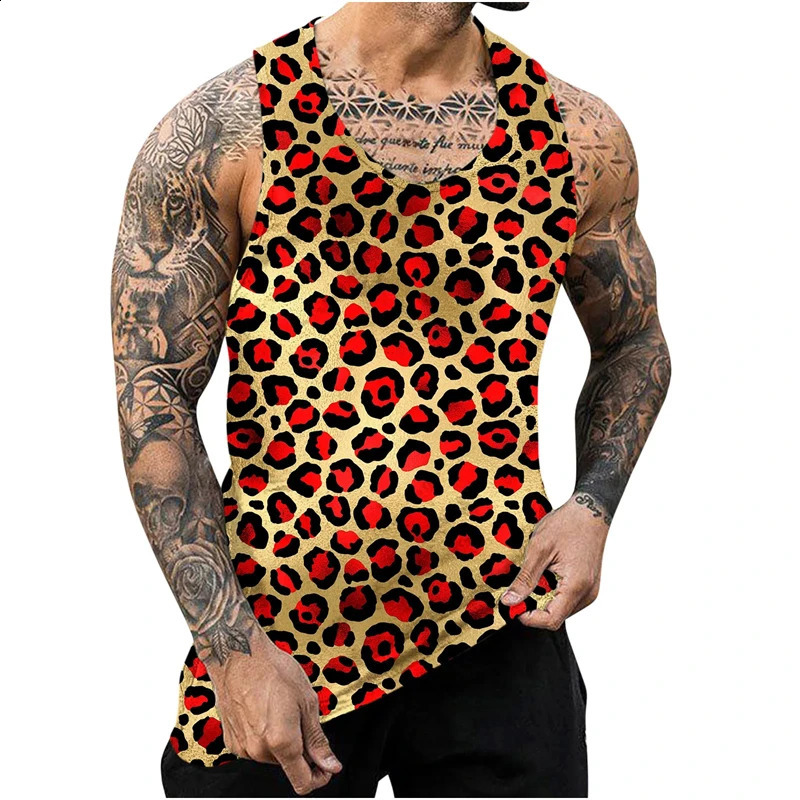 Leopard Printed Tank Top Quick Drying Gym Clothing Mens Tank Top Summer Sports Underwear Harajuku Fashion Street Clothing y2k Top 250318
