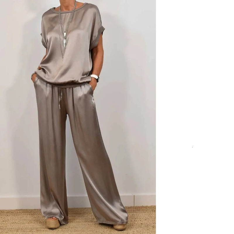 2025 Spring/Summer New Women's Loose Shirt, Wide Leg Pants, Casual Set