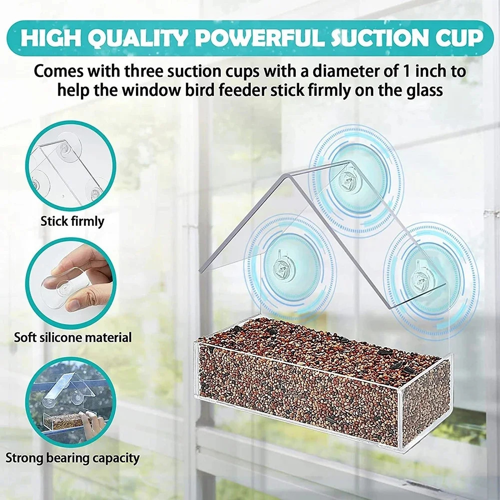 Indoor transparent window wild bird feeder outdoor detachable suction cup slide garden courtyard automatic feeding tray 250320
