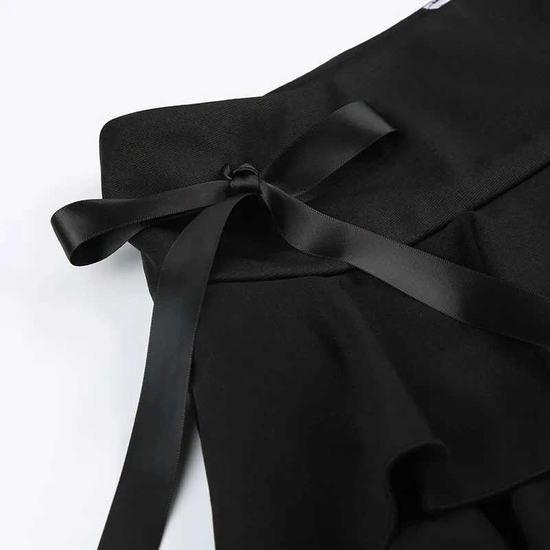 Lace up Patchwork Black Mini Skirt Matching Streetwear Sexy Club Party Skirts Trend Youthful Hotsweet Y2K Womens Short SkirtXJ250320