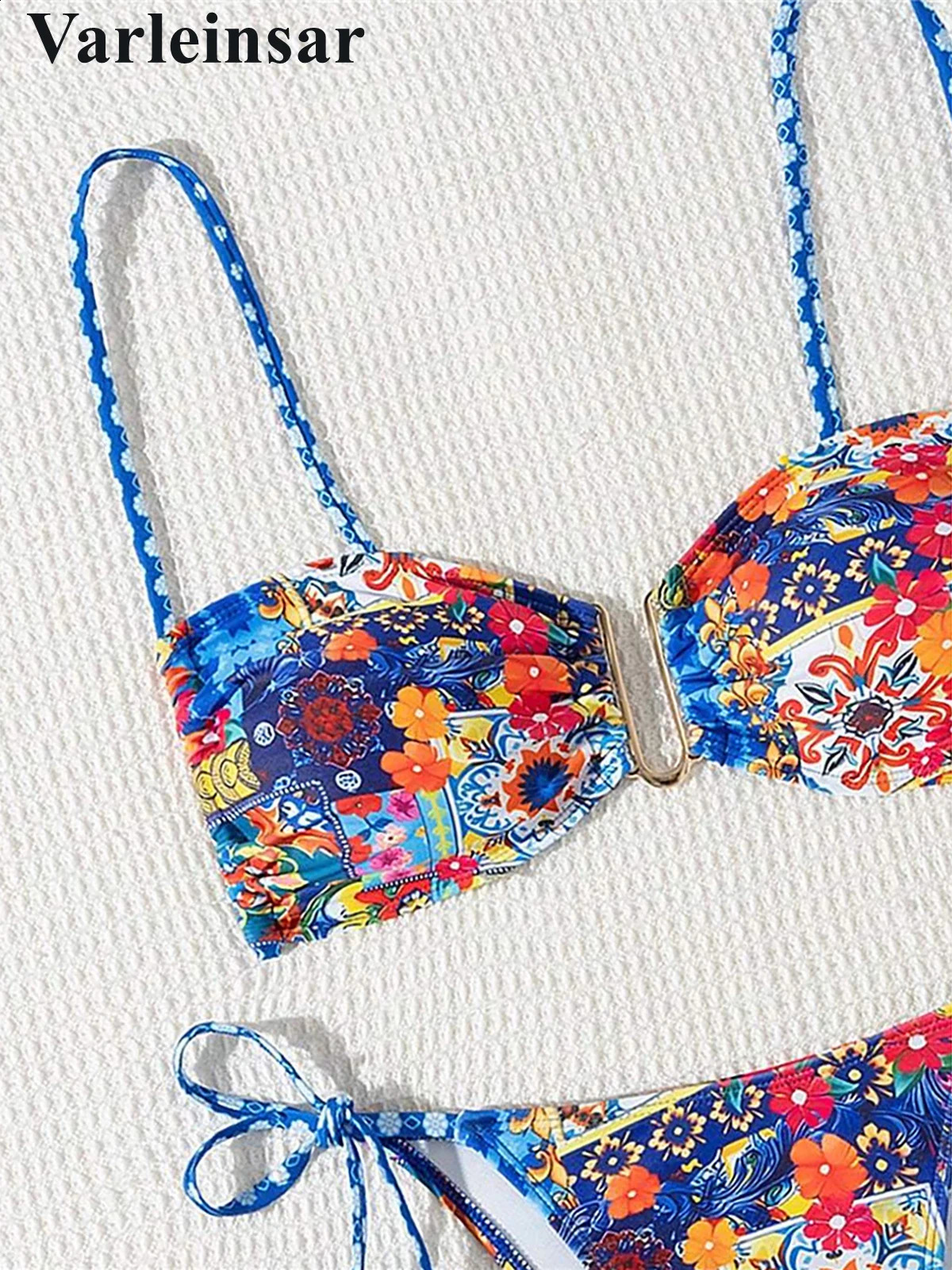 S-XL floral print U-neck shoulder strap bikini womens swimsuit two-piece bikini swimsuit V6455 250314