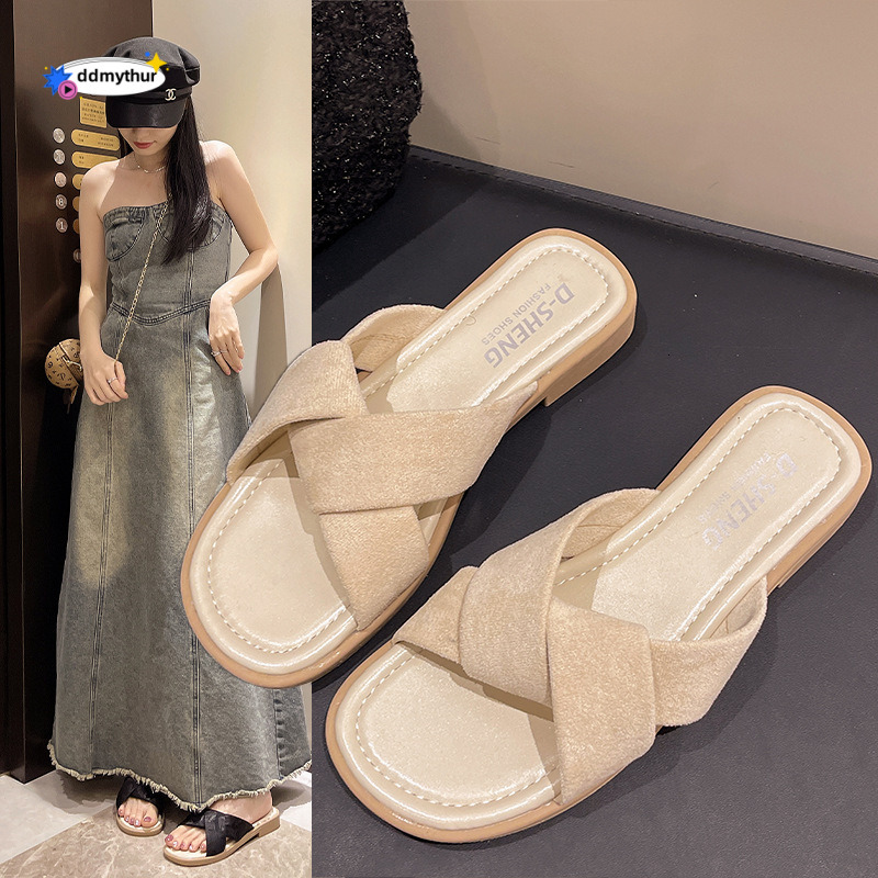 2024 Summer New Chinese Cool for Women's Outwear with Fairy Style Low Heel Flat Bottom Slippers ddmythur