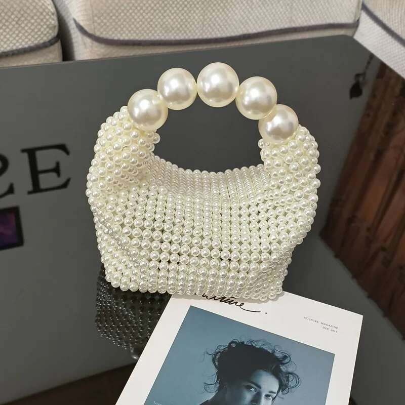 2023 Summer Women's Artificial Pearl Handbags Fashion Handwoven Beaded Dinner Designer Bag High Quality