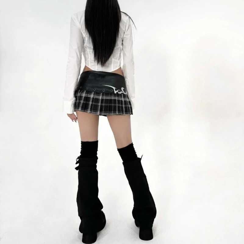 Summer fashion new patchwork leather mini skirt retro Gothic tight pants low waist slim flat bottom pantsXJ250320