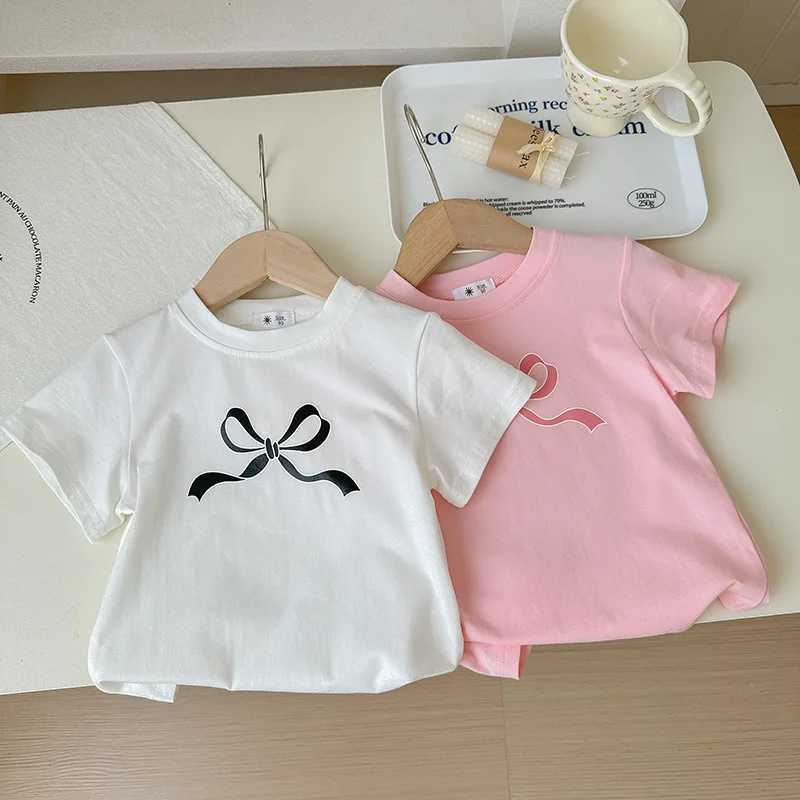 Girls short sleeved T-shirt bow childrens T-shirt top baby casual Korean version spring/summerT250320