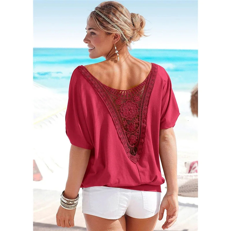 Fashion T Shirt Women Summer Casual Top Tee Harajuku Camiseta Mujer Black Solid Vintage Tshirt Woman Clothes Lace T-Shirt Blusas 250320