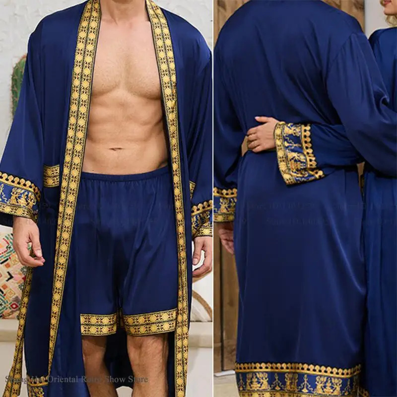 Spring mens long robes kimono bathroom gowns Baroque style silk satin pajamas home clothing loose casual sleepwear pajamas 250320