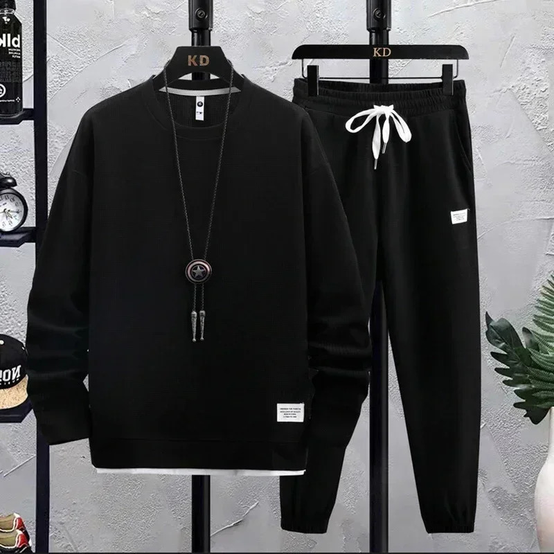 Mens Tracksuit 2 Piece Waffle Hoodie Sweatsuits Sets Athletic Jogging Suits Spring Autumn Casual Sports Suit Fashion Tracksuit 250319