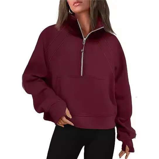 Woman Half Zip Short Standcollar Plush Solid Color Sweaterdesigner Sweater Women's Hoodies Sweatshirts With