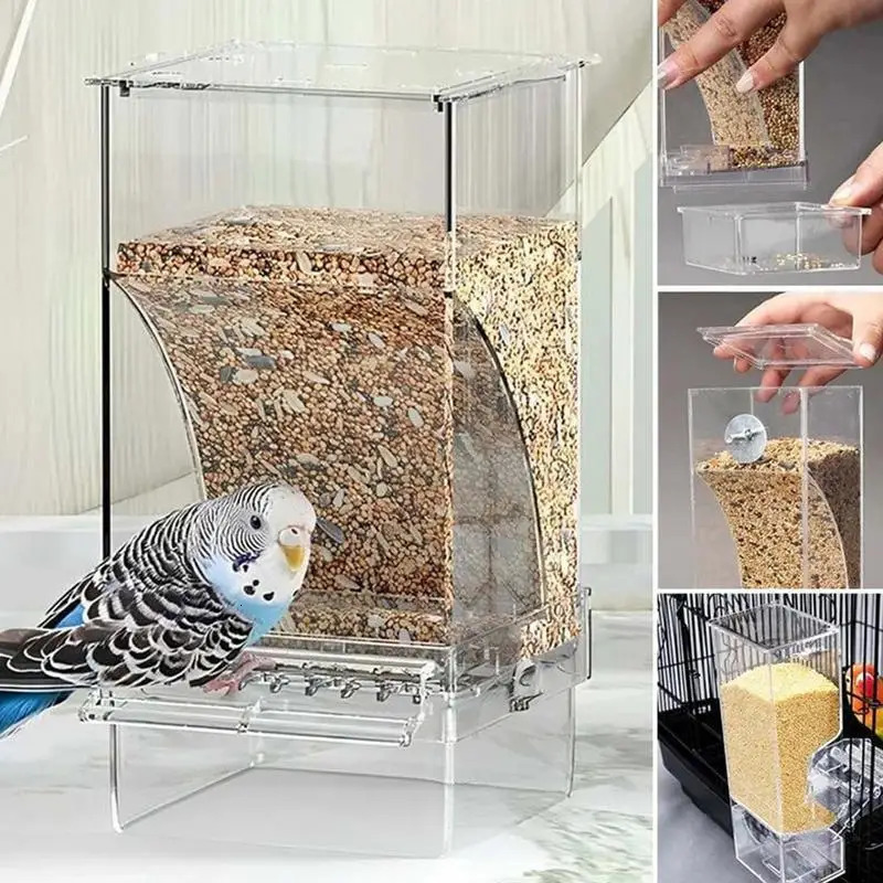 Automatic Parrot Food Feeder No Messes Bird Feeders Acrylic Seed Container Cage Accessories For Small And Medium Parakeets 250320