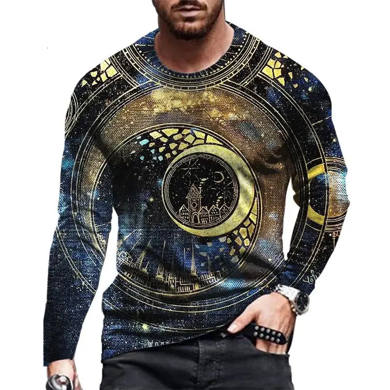 SpringSummer Mens Casual Trend Sunflower Pattern Tshirt Loose Street Personalized Oneck Long Sleeve Clothing 6XL 250318