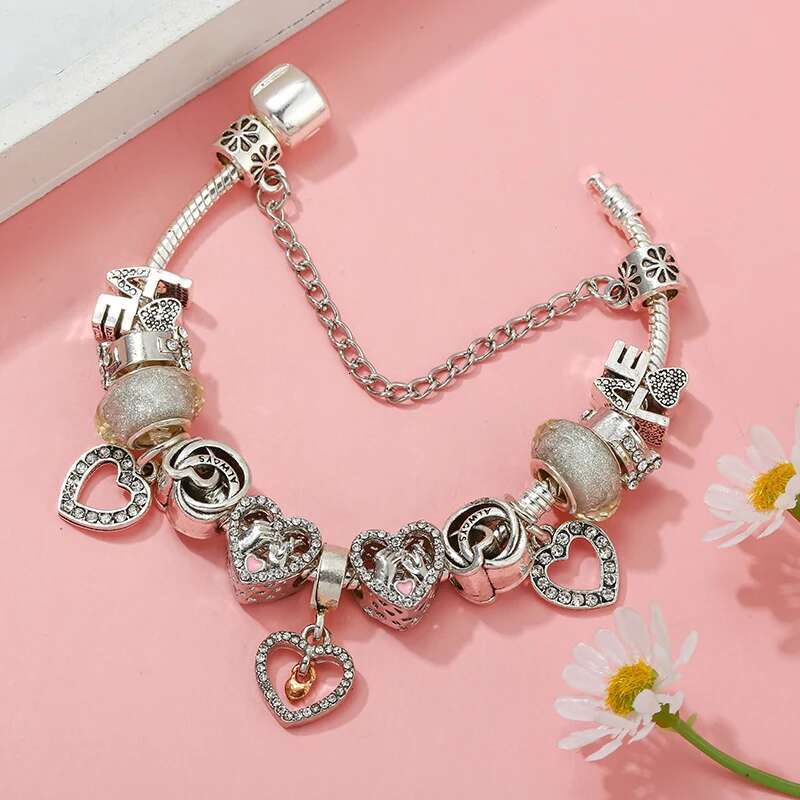 2024 New Design Charm Bracelet With Crystal Heart Beads Bracelet For Women Girlfriend Jewelry Gift Wholesale Dropshipping