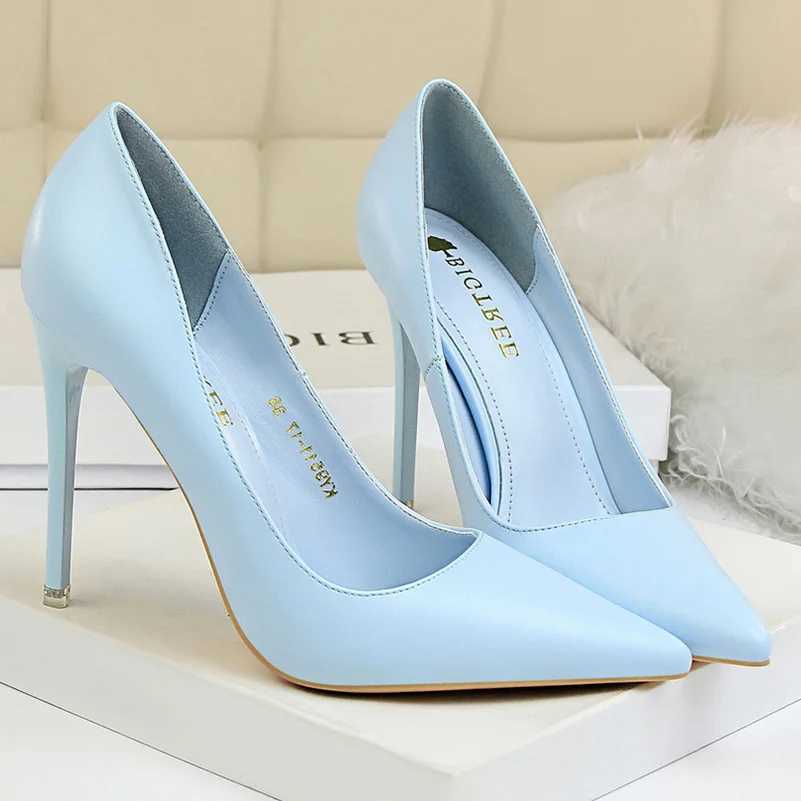 2023 Women 7.5cm 10.5cm High H Pumps Lady Wedding Bridal Scarpins Stripper Low H Plus Size Fetish Party Blue Shoes Y250319