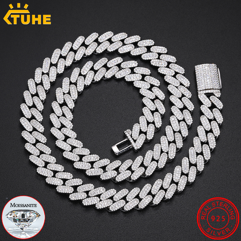 TUHE Unisex New Hip Hop Cuban Chain High Quality VVS1 Moissanite Cuban Chain Necklace 925 Silver For Men Hip Hop Jewelry