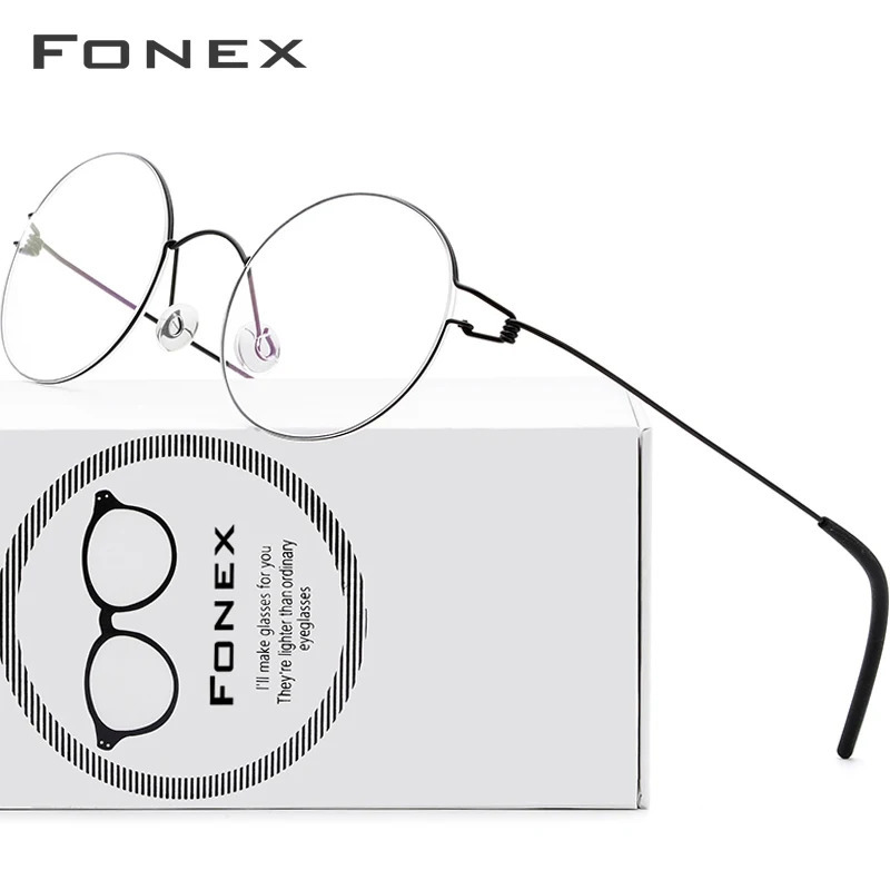 FONEX Screwless Eyeglasses Frame Men Women Round Morten Denmark Korean Glasses Frame Alloy Eyewear 98607 250228