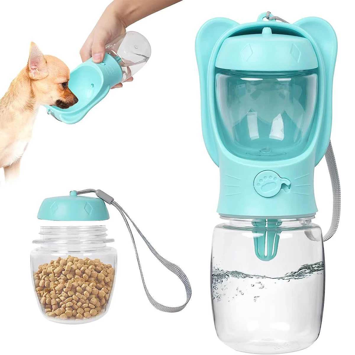 Dog water bottle pet dispenser with detachable food container leak proof lock used for hiking trips Y250319