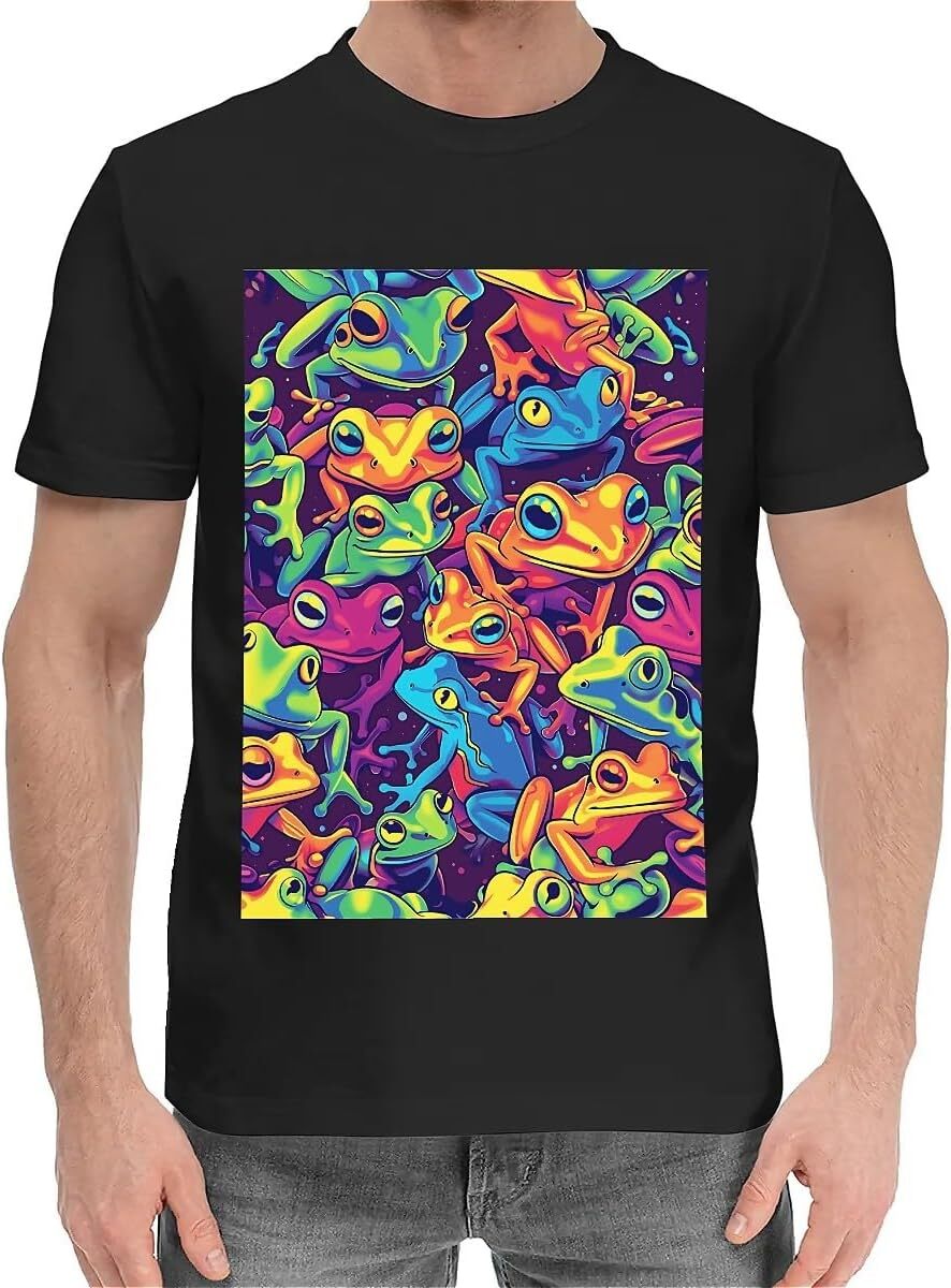 T shirt for Mens Mens Novelty T-Shirts Graphic 2D Print Summer Short Sleeve Colorful Frogs Pattern Shirts Tshirt Graphic Tee Casual Tops Clothes Short