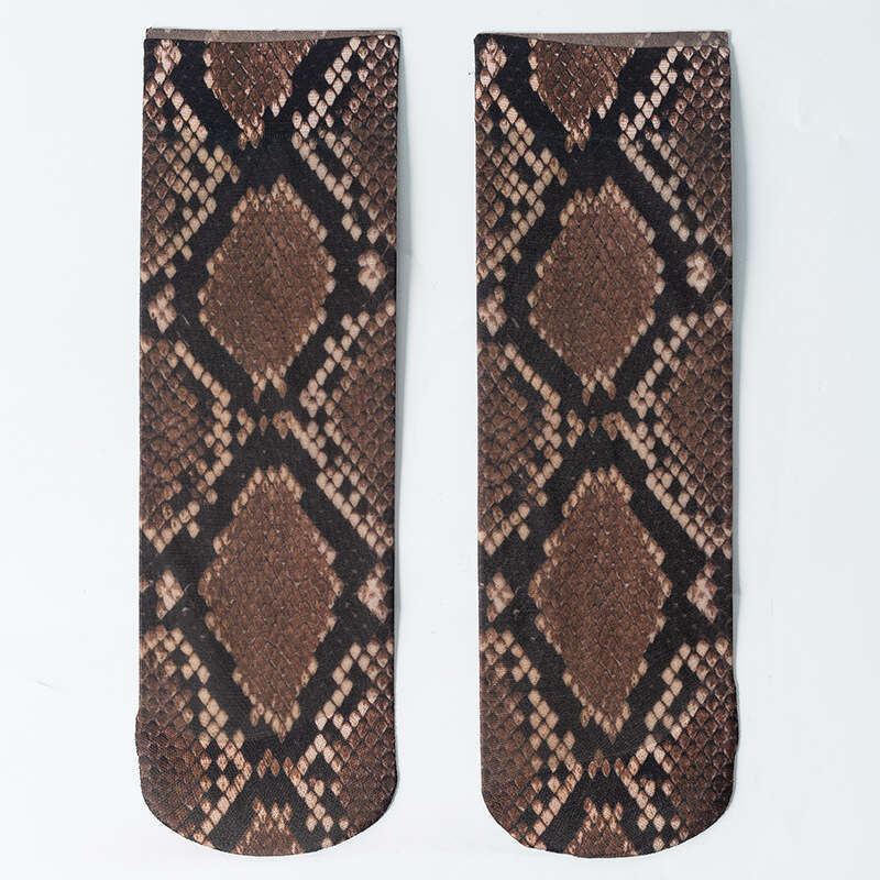 Printed Leopard Print Stockings, Short With Snake Print, Summer Single Shoes, High Elasticity, Breathable, Ultra-Thin Socks