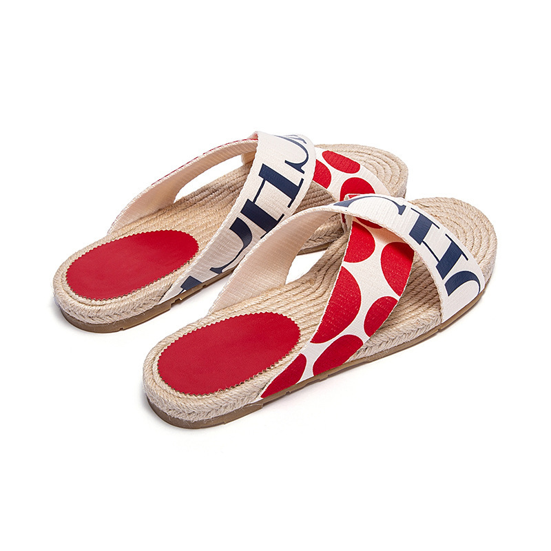 Designer CCHH Women's Holiday Beach Cross Woven Straw Slippers