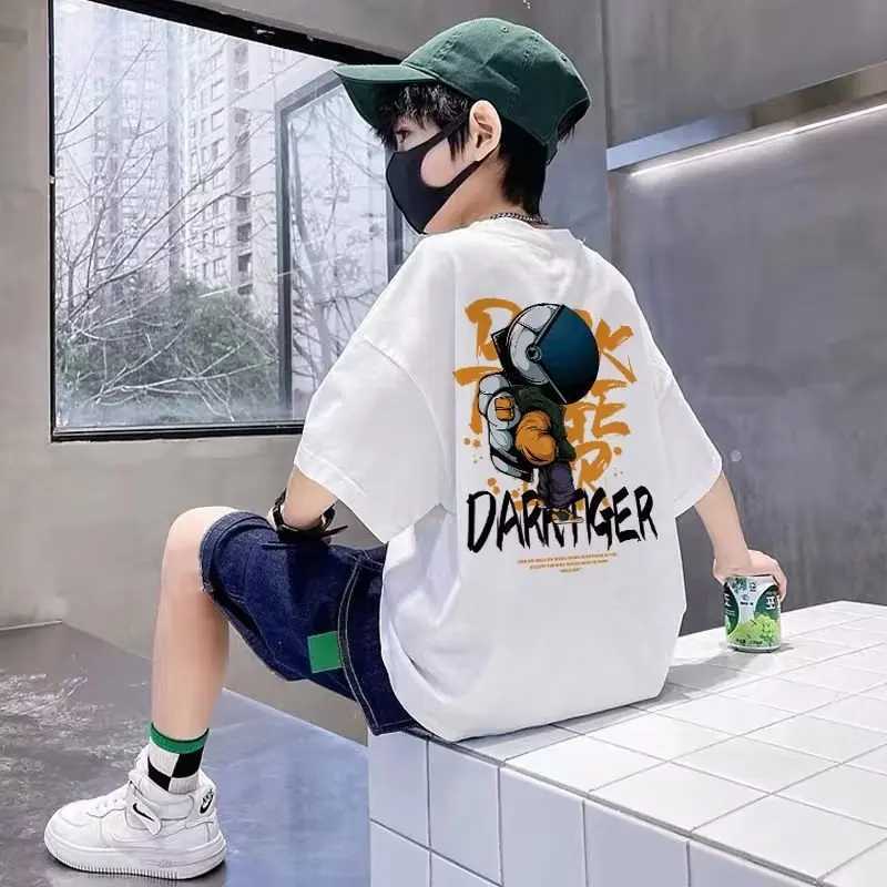 Summer Childrens Clothing Astronaut Cartoon Printed T-shirt Street Clothing 100% Cotton Top Childrens Boys and Girls Clothing Short Sleeve T-shirtT250