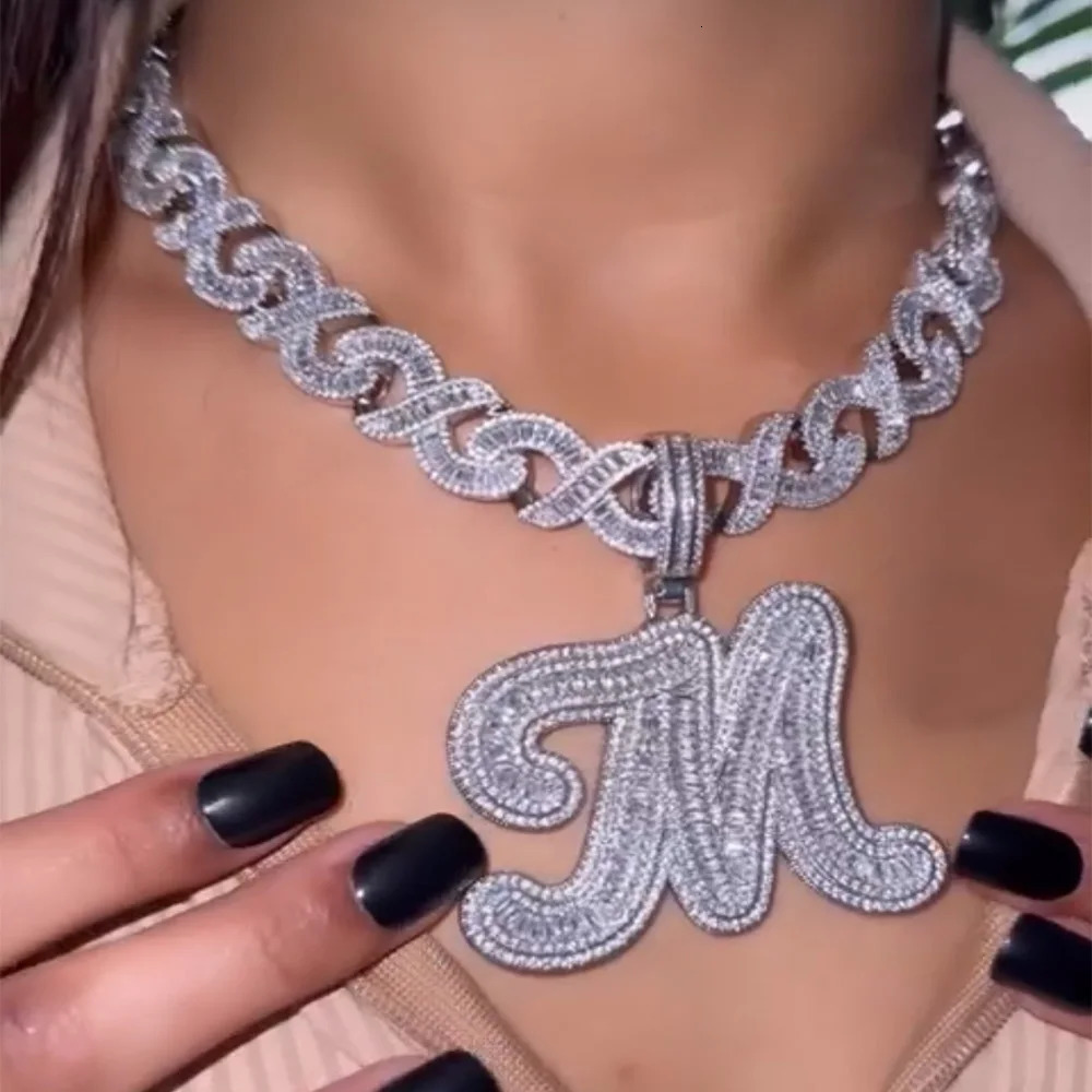 UWIN Baguettecz Letter Pendant for Women Iced Out Cubic Zirconia Infinity Cuban Chain Necklaces Fashion Hip Hop Jewelry for Gift 250318