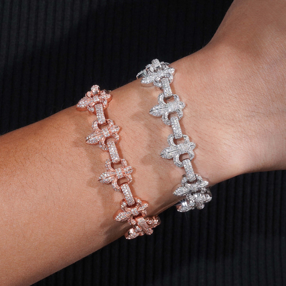Hiphop Iced Bling 16MM Moissanite Flower Cross Chain Bracelet 925 Sterling Silver Diamond Miami Cuban Bracelets Pass Tester Gift