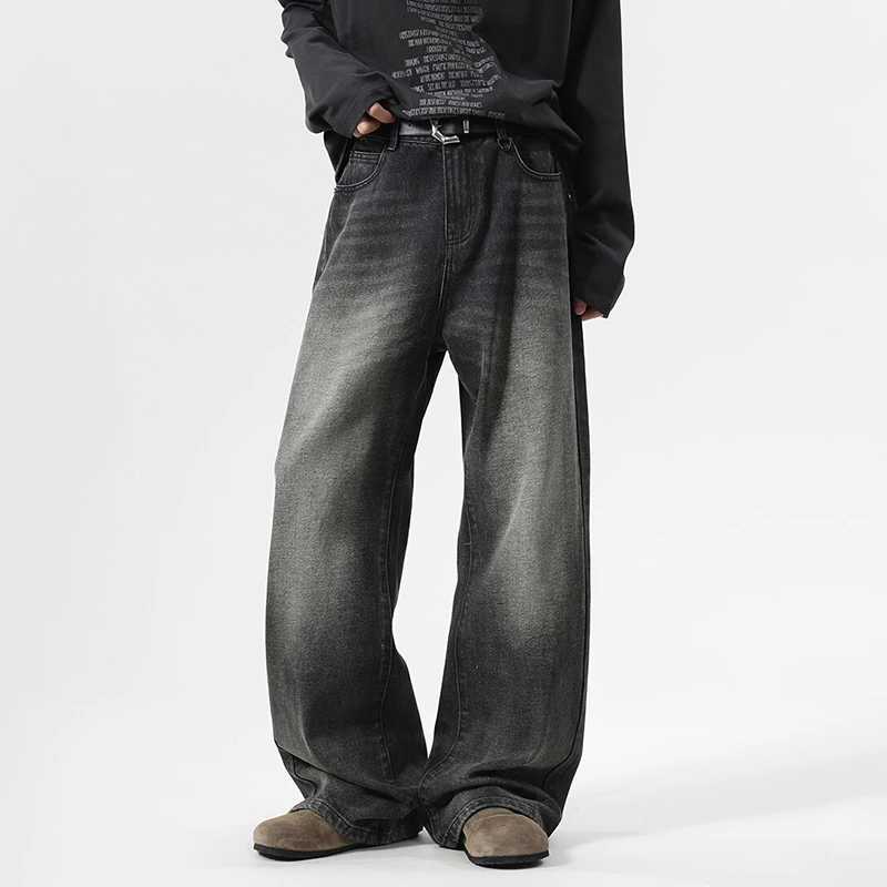 IEFB Simple Mens Denim Pants Casual Laundry American Solid Color Mens Bottom Straight Wide Leg Loose Mens Jeans 9W529T250319