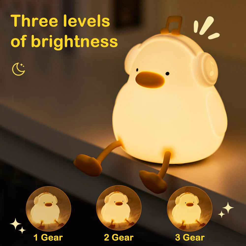 LED Night light Cute duck Cartoon animals Silicone lamp for children kid Touch Sensor Timing USB Rechargeable for birthday gifts 250319