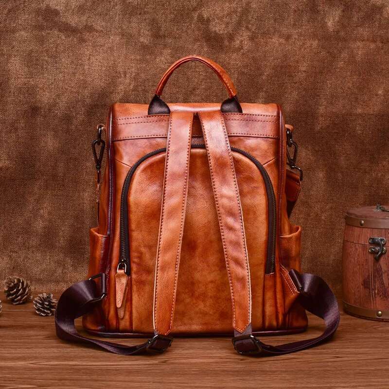 MOTAORA Vintage Large Capacity Women's Backpacks Anti Theft Genuine Leather Backpack Cowhide Woman Travel Bagpack Women